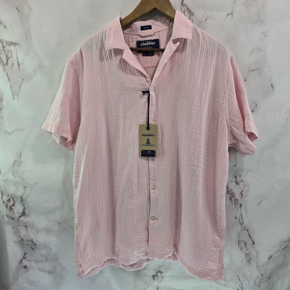 Chubbies Shirt Mens Large Pink Button Up Sleeve Sunday Loop Collar Gauze Short